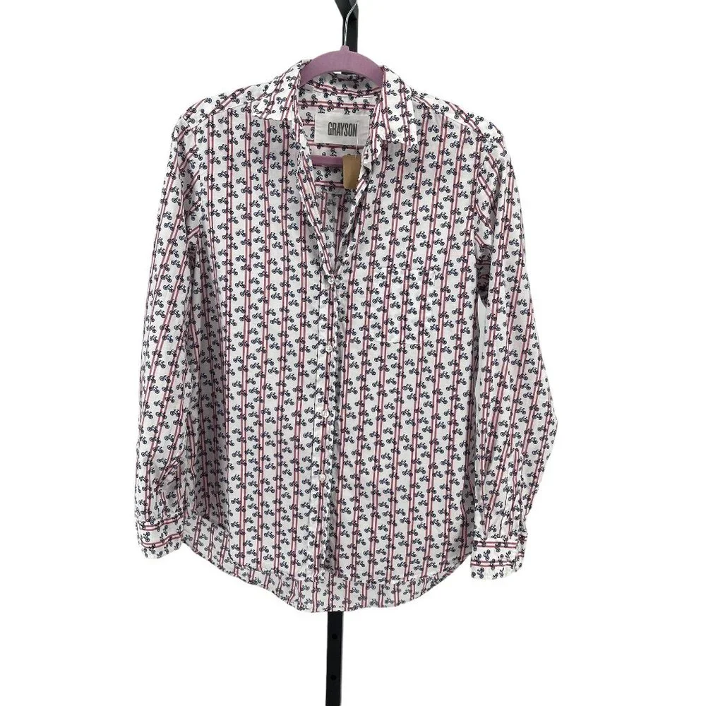 Anthropologie Grayson The Hero Victoria Bike Button Up Top Bicycles Womens 8/10 - Picture 2 of 9